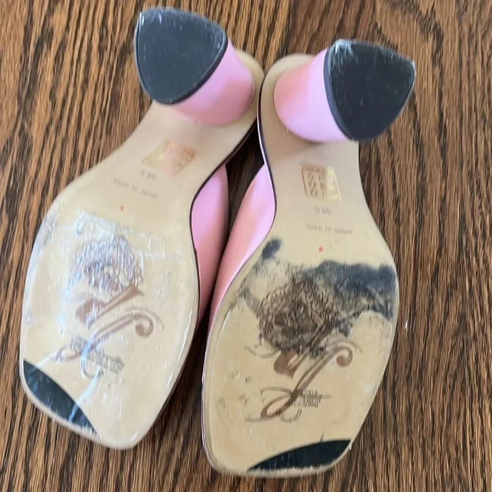 Free People Size 38.5 Worn Pink Open Toe Heals Mandi Leather Mules Pink Lemonade